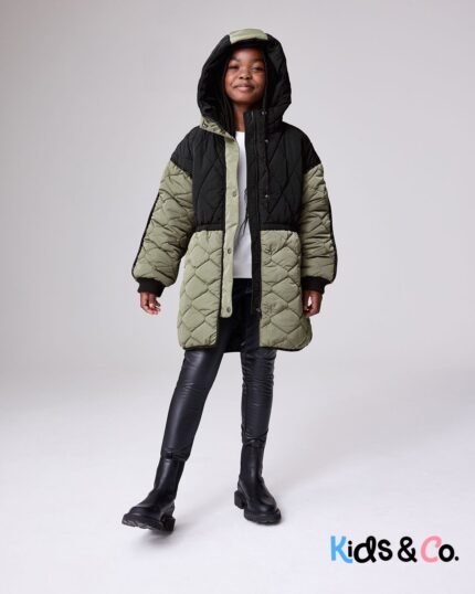smALLSAINTS Black/Green Longline Quilted Jacket