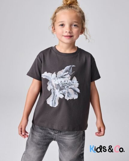 smALLSAINTS Black/Fleurir Girls Grace Graphic Crew T-Shirt
