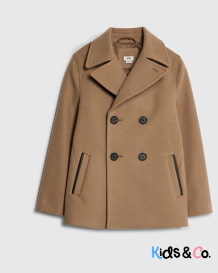 Boys Beige Double Breasted Peacoat