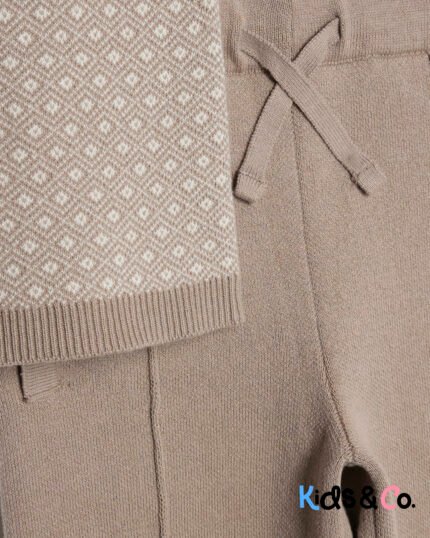 Mini Boys Beige Geometric Polo Shirt Set