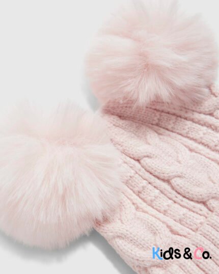 Baby Girls Pink Double Pom Bow Beanie Hat